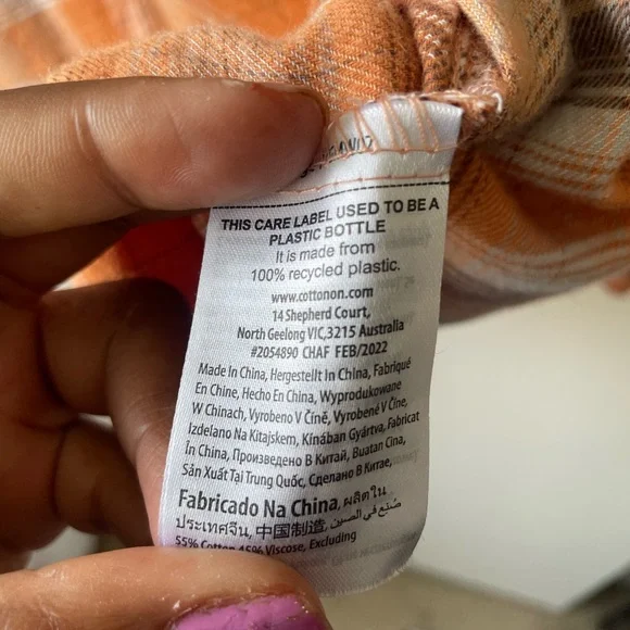 Cotton On Orange and White Plaid Button Down Shirt - Picture 3 of 5